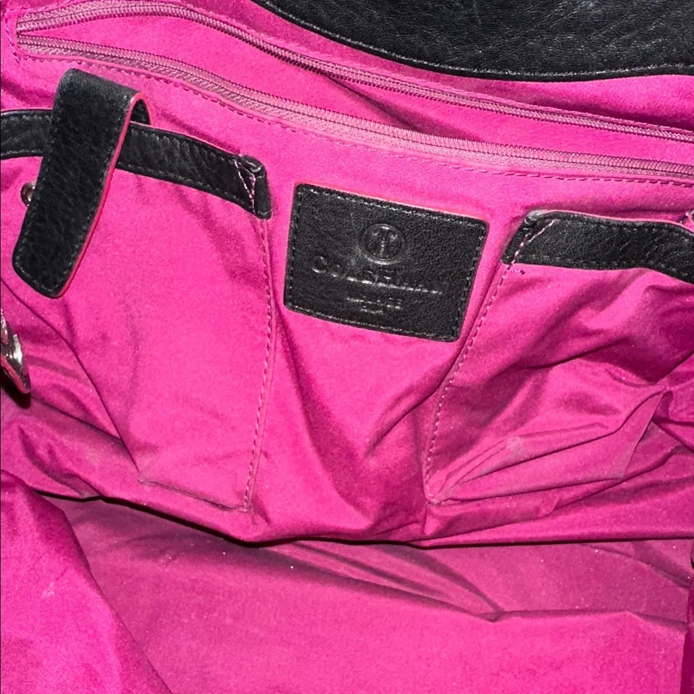 Cole Haan hand bag in black with magenta stitch and inside - Picture 9 of 9